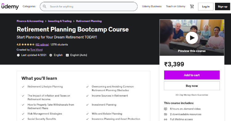 Retirement Planning Bootcamp Course by Tom Vilord on Udemy
