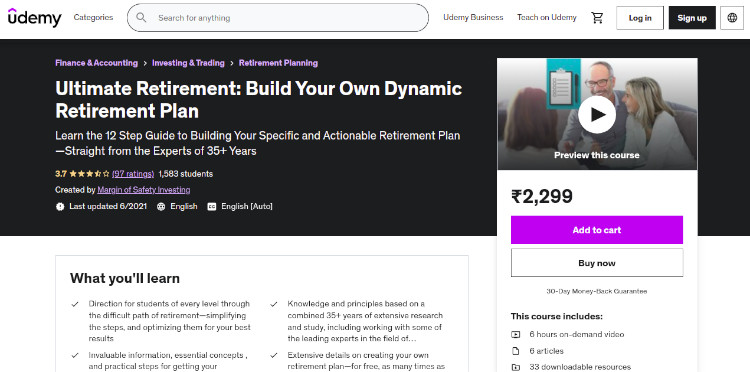 Ultimate Retirement: Build Your Own Dynamic Retirement Plan by Margin of Safety Investing on Udemy